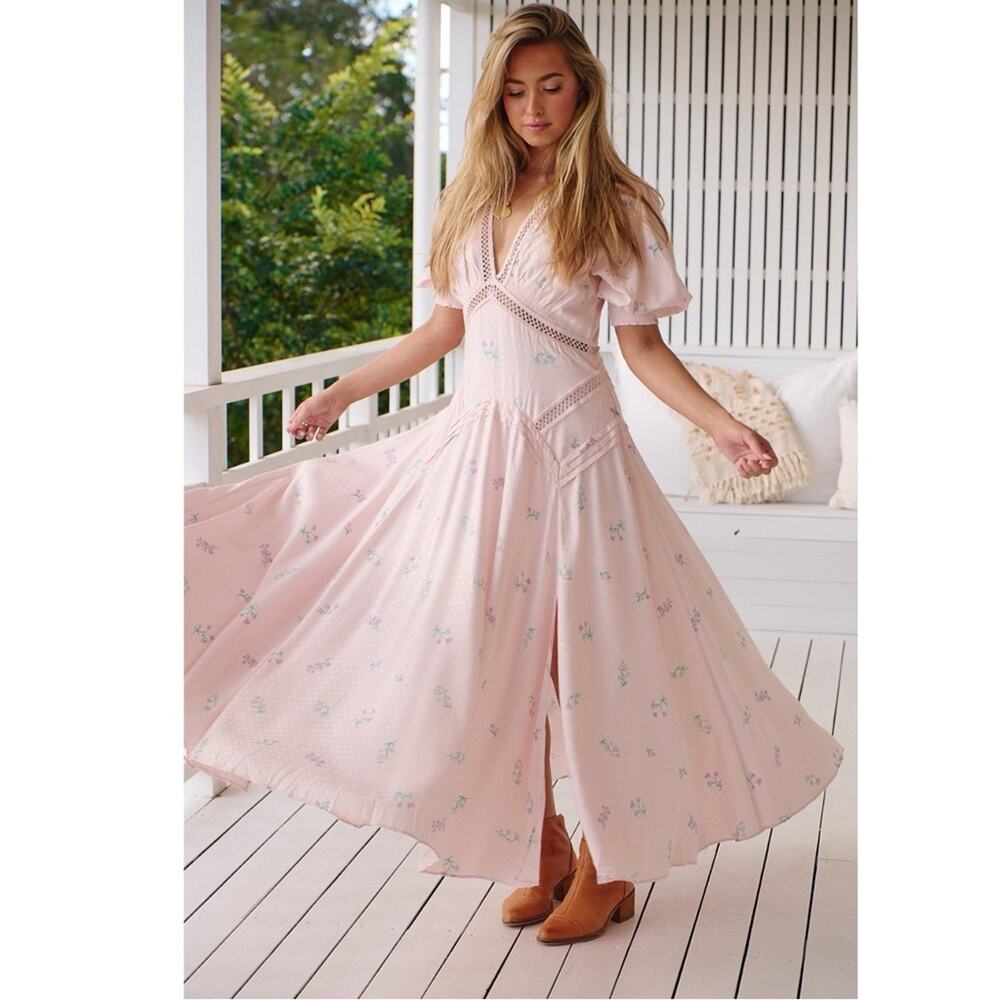 Free People Ethereal Dainty Still In Love Maxi Dress Pink Floral Cottage Medium - Picture 8 of 16